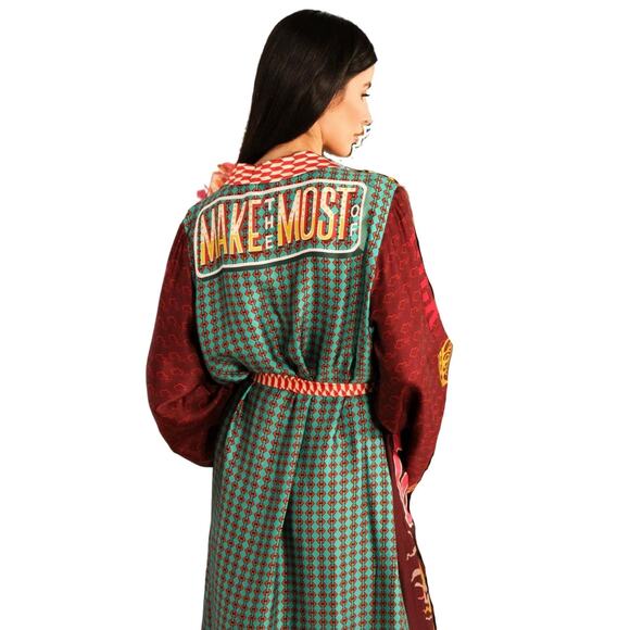 Me 369 Women's Size Small Gwen Belted Dragon Midi Dress Button Down Long Sleeve - Picture 4 of 7